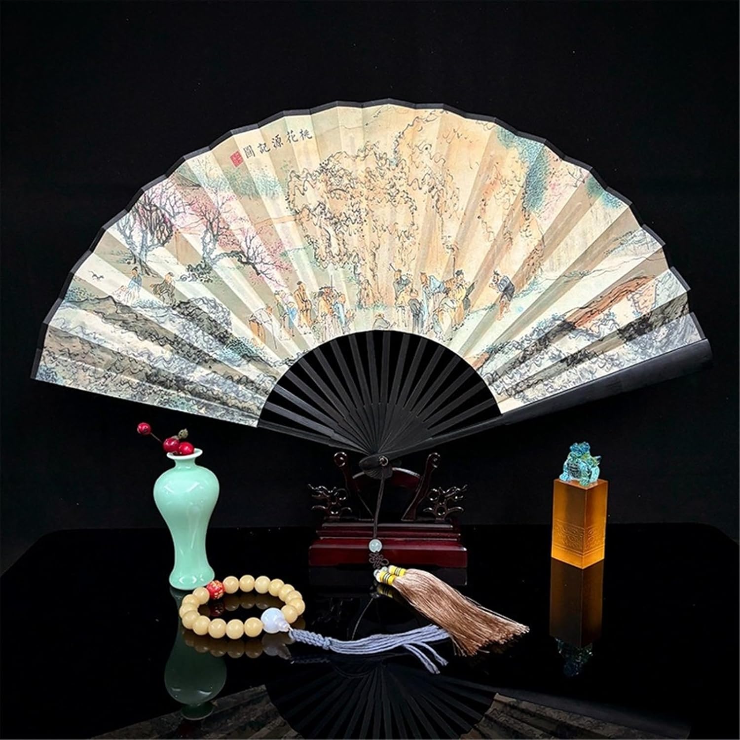 HFTTDJC Chinese Style Men's Ancient Hanfu Matching Folding Fan-1