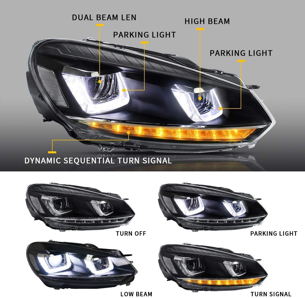 Buy VLAND LED DRL Headlights Compatible for VW Golf 6 MK6 TSI 2008