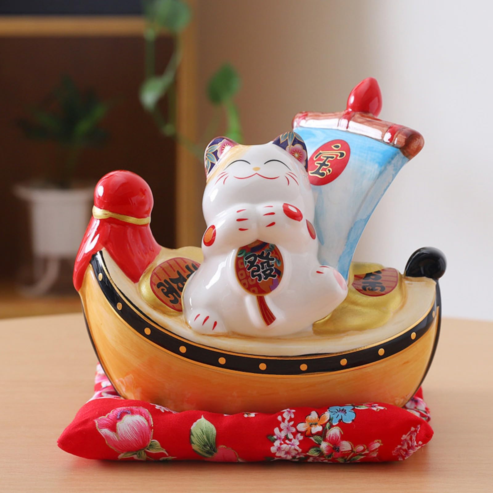 Mascotte de chat porte-bonheur blanc de 16 cm, statue Feng Shui en céramique japonaise