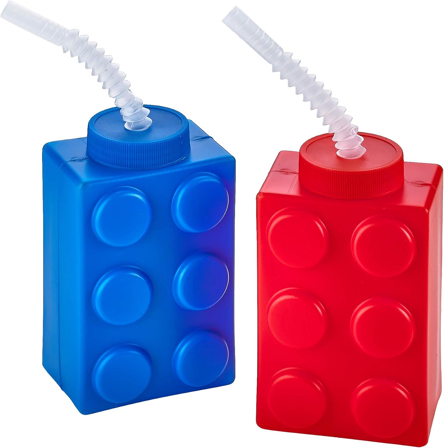 Building Blocks Cups with Straw & Lid - (Pack of 4) Reusable Brick Party Kids Cup for Block Birthday Party Supplies and Favors
