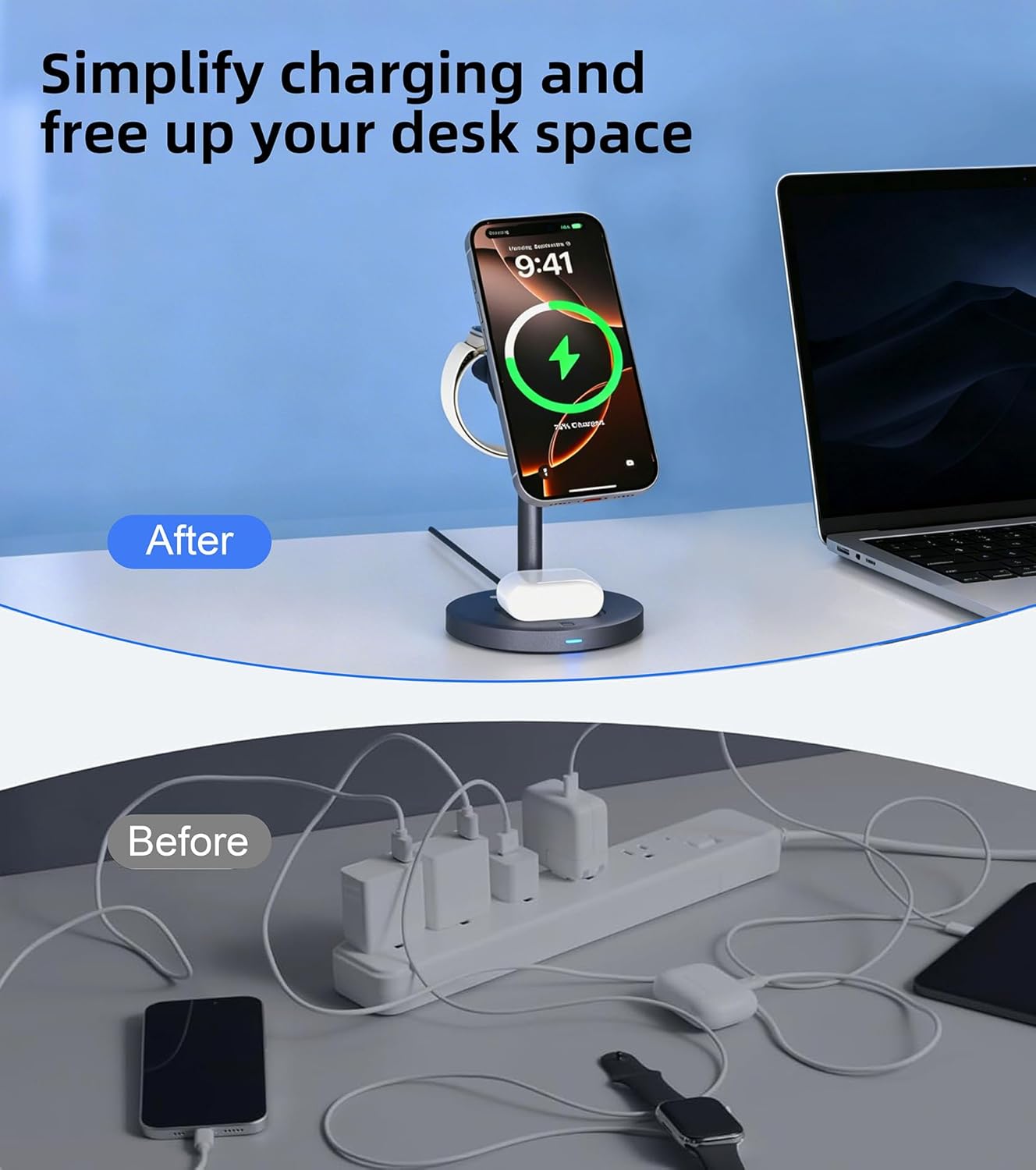 Qi2.2 25W Wireless Charging Station,3 in 1 Magnetic Wireless Charger with TEC Active Cooling, Equipped with 65W Adapter, Compatible with iPhone 17/16/15/14/13/12, Apple Watch & AirPods