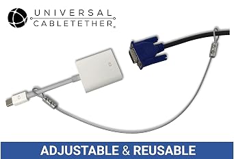 Universal CableTether - TetherClamp (4 Pack) - للخدمة الشاقة ، قابلة لإعادة الاستخدام ، قابلة للتعديل ، حبل الكبل - غرفة اجتماعات آمنة محولات عرض الكمبيوتر ومحولات Mac