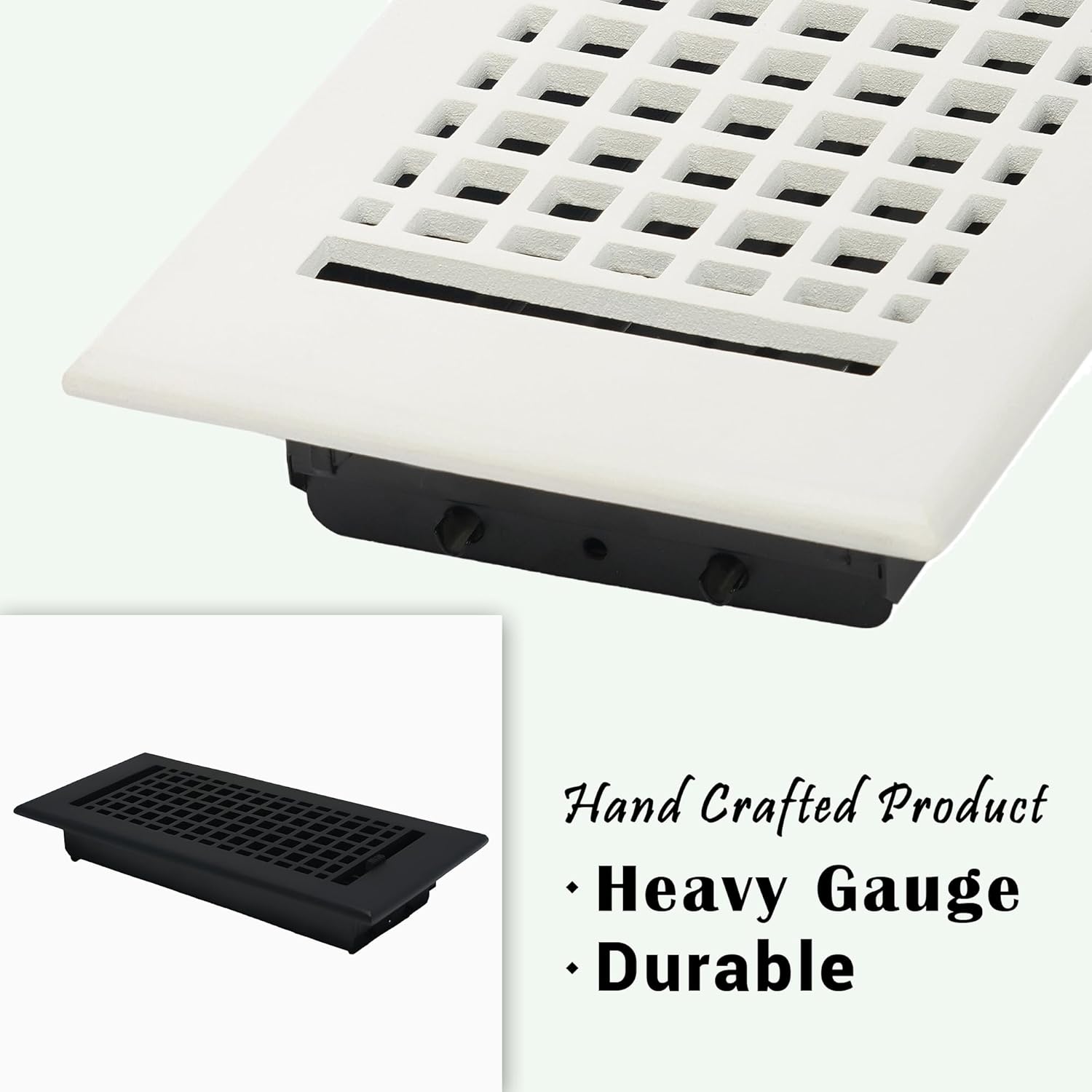 Pack of 2 Mosaic 4"x10" Duct (5-1/2"x11-3/4" Overall Size) Solid Cast Aluminum HVAC Air Supply Grill for Floor-White Without Screw Holes with Detachable Steel Louver | Powder Coated