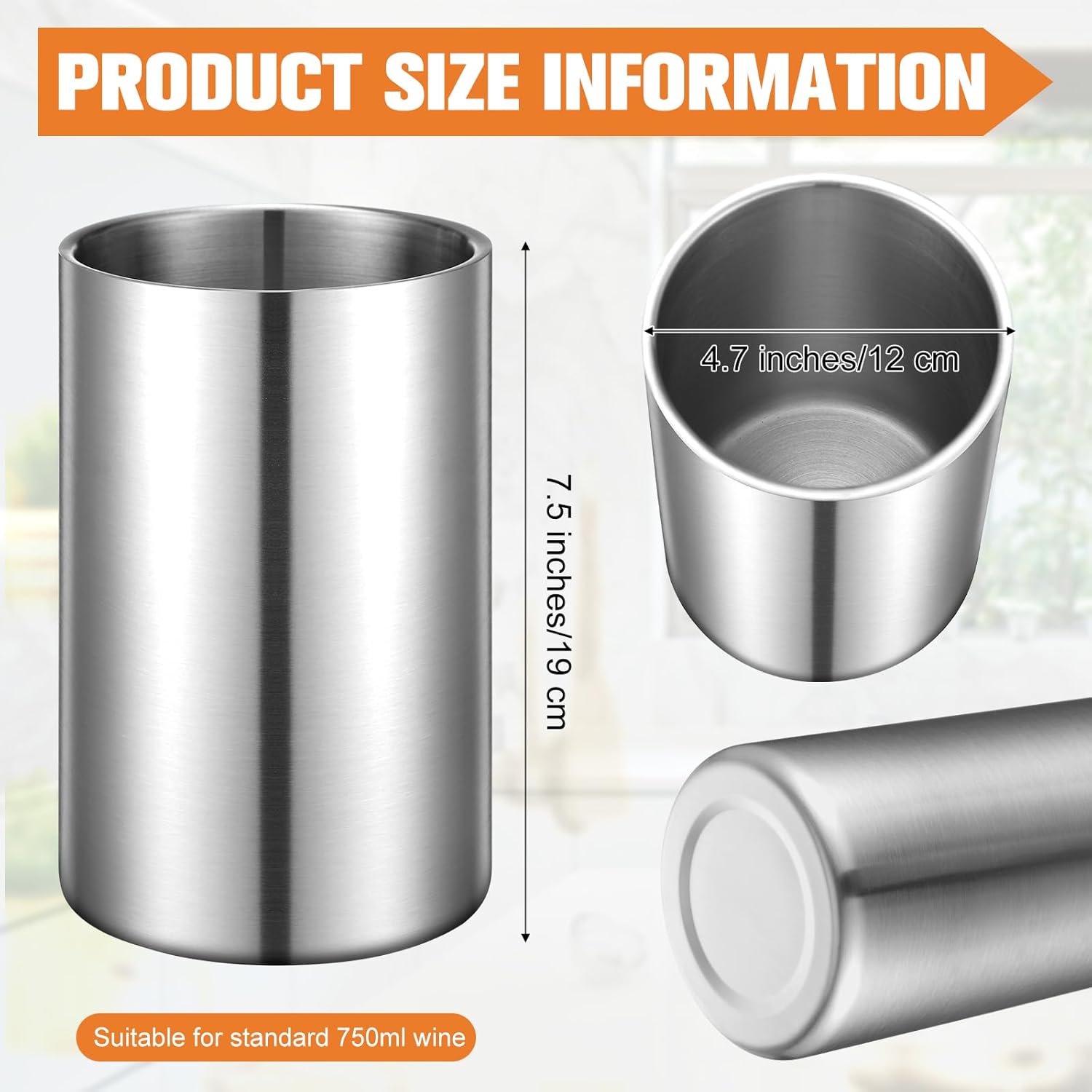 Wine Chiller Bucket Stainless Steel Wine Chiller Bottles for 750 ml Insulated Double Layer Bucket Cooler for Parties Bar(1 Pcs)