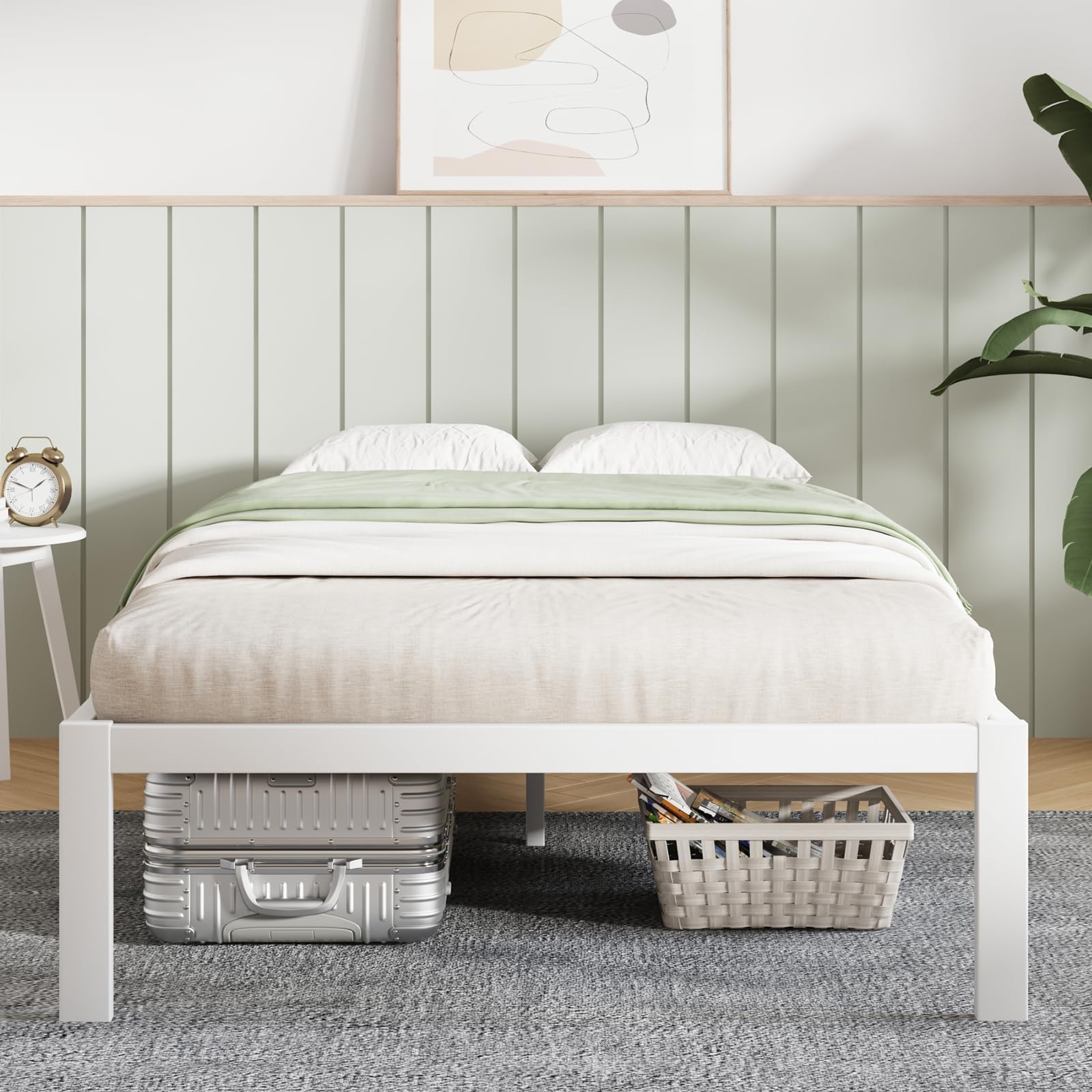 NovillaTwin Bed Frame Without Headboard, Metal Platform Bed Frame, Heavy Duty, No Box Spring Needed, Wood Slat Support, Easy Assembly, White