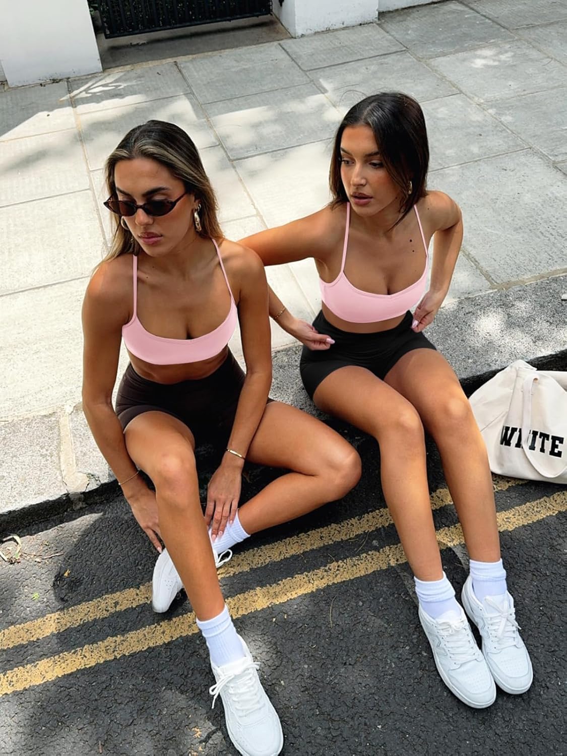 LASLULU Womens Adjustable Spaghetti Straps Sports Bra Sweetheart Neck Wireless Padded Workout Yoga Crop Tops - Image 6