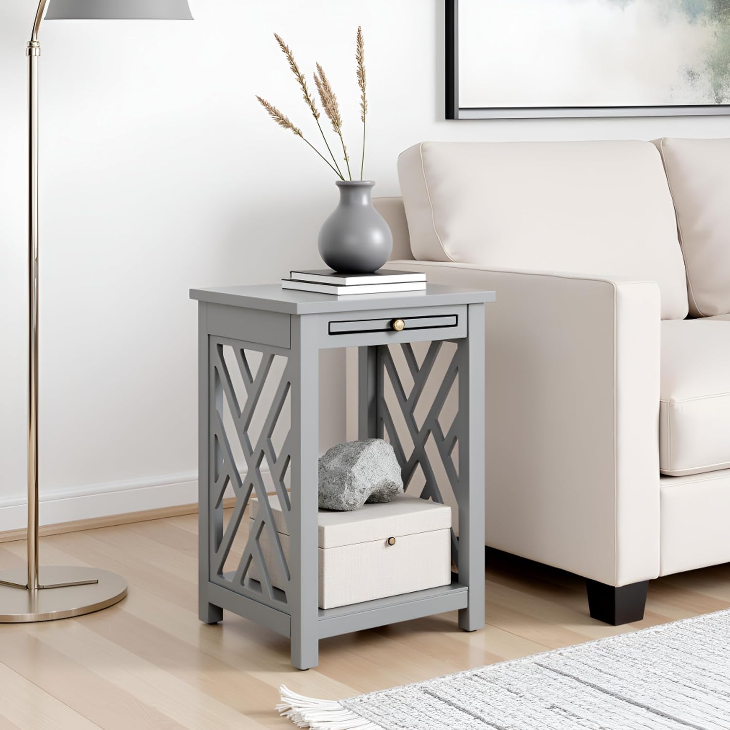Alaterre Furniture Coventry Wood End Table with Pull-Out Tray, Bottom Shelf, and Open Square Side Panels – Easy Assembly C... - Review, Price and Buying Guide