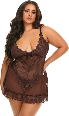 Oh la la Cheri Womens Plus Sexy Valentine Soft Cup Lace Babydoll with G-String