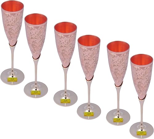 Shiv Shakti Arts cobre hecho a mano copa de champaña con base de latón Juego de 6