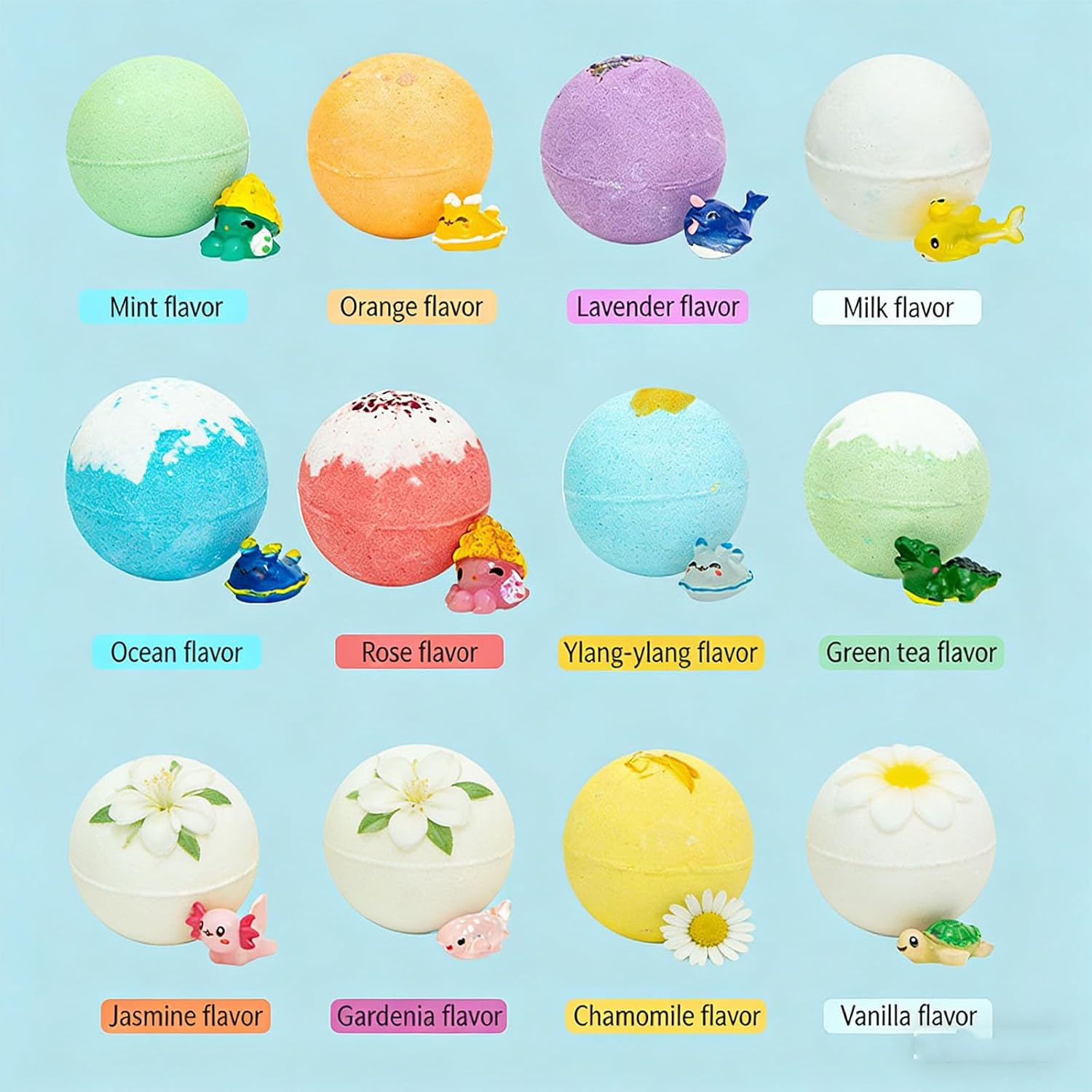 Bath Bombs with Surprise Inside, 12-Pack Natural Colorful Bubble Fizzies, Organic Skin-Friendly Bathing Bath, Fun Animal Themed Bath Bombs Birthday Gift (B)