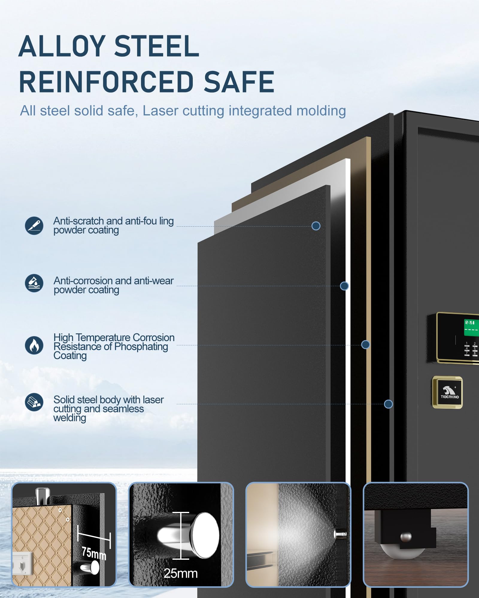 TIGERKING 5.9 Cu.ft Large Heavy Duty Safe Box, Big Home Security with Double Safety Key Lock, Adjustable Shelves, Anti-Theft Alarm System, Removable Wheels, Ideal for Home Office, Black: Black 5.9Cubic