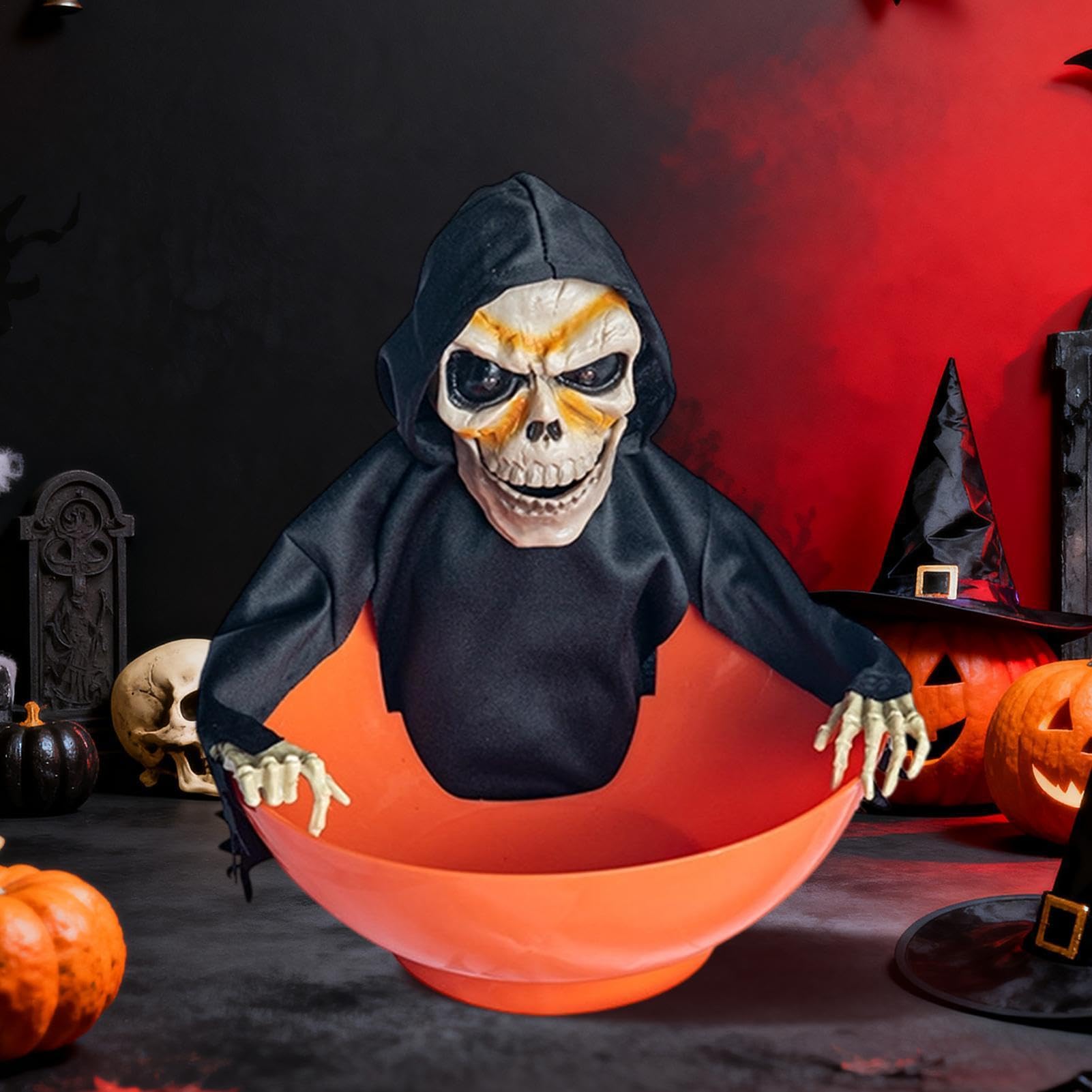 Generisch Porta caramelle per Halloween, decorazione con scheletro animato