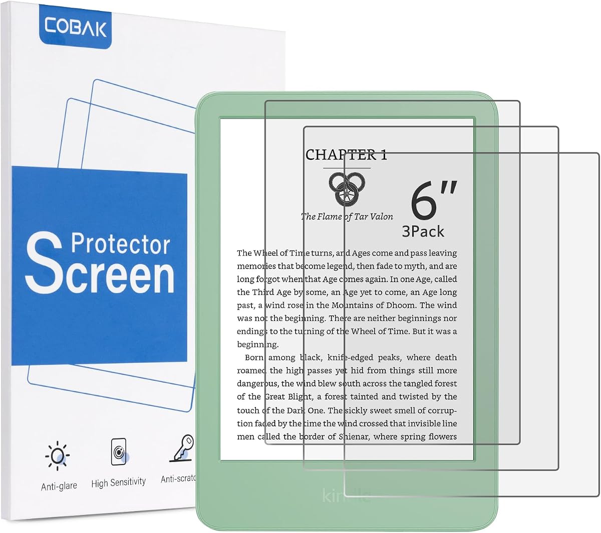CoBak 3 Pack Screen Protector for 6" Kindle 2024 and 2022 (11 Generation) | Matte Tempered Glass, Fingerprint Resistance, Anti-Bubble 9H Hardness Film
