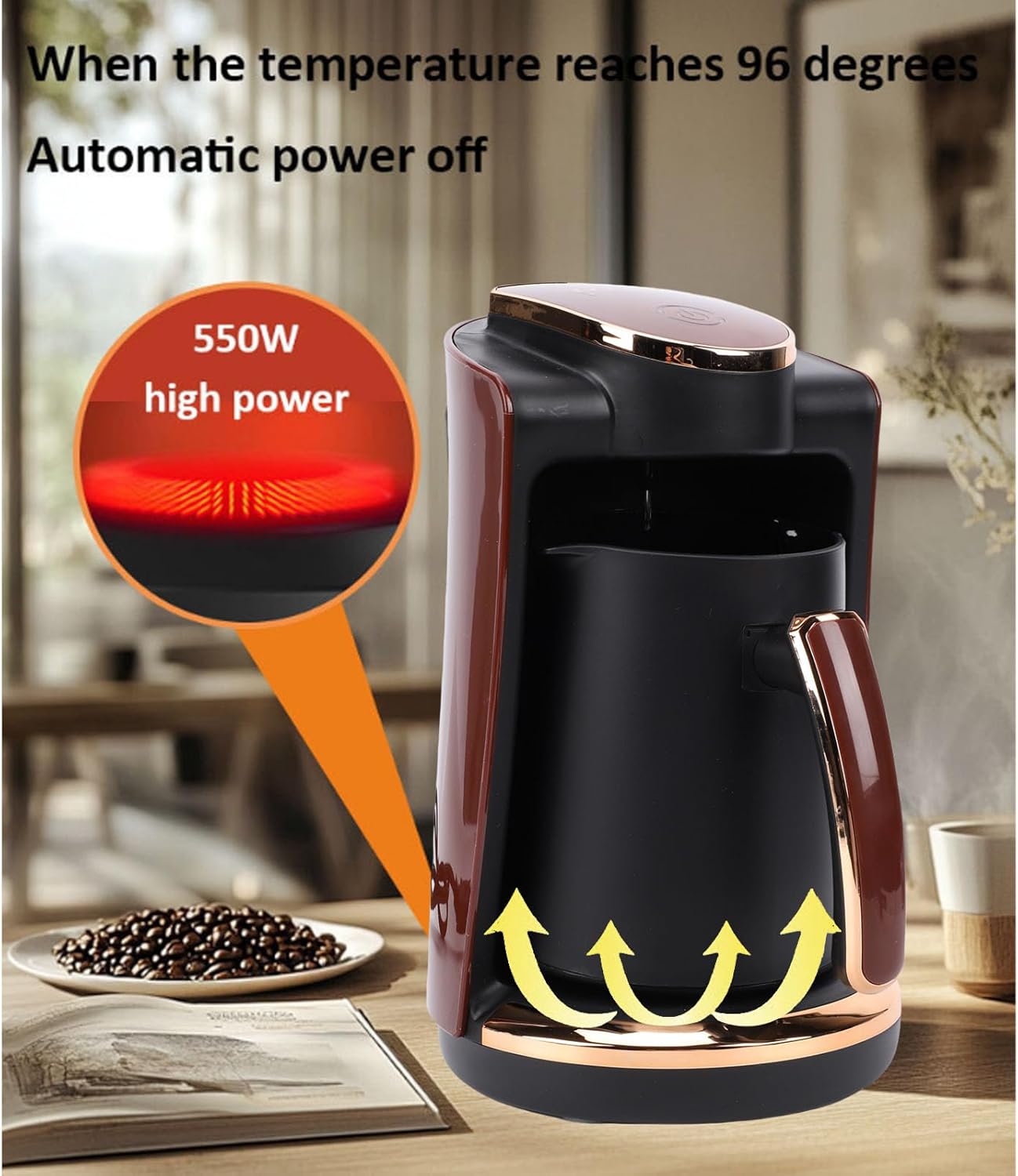 Dan&Dre Turkish Coffee Maker, 550W 250ML Electric Turkish Greek Coffee Machine with Cup, for Home Office Travel Brewing