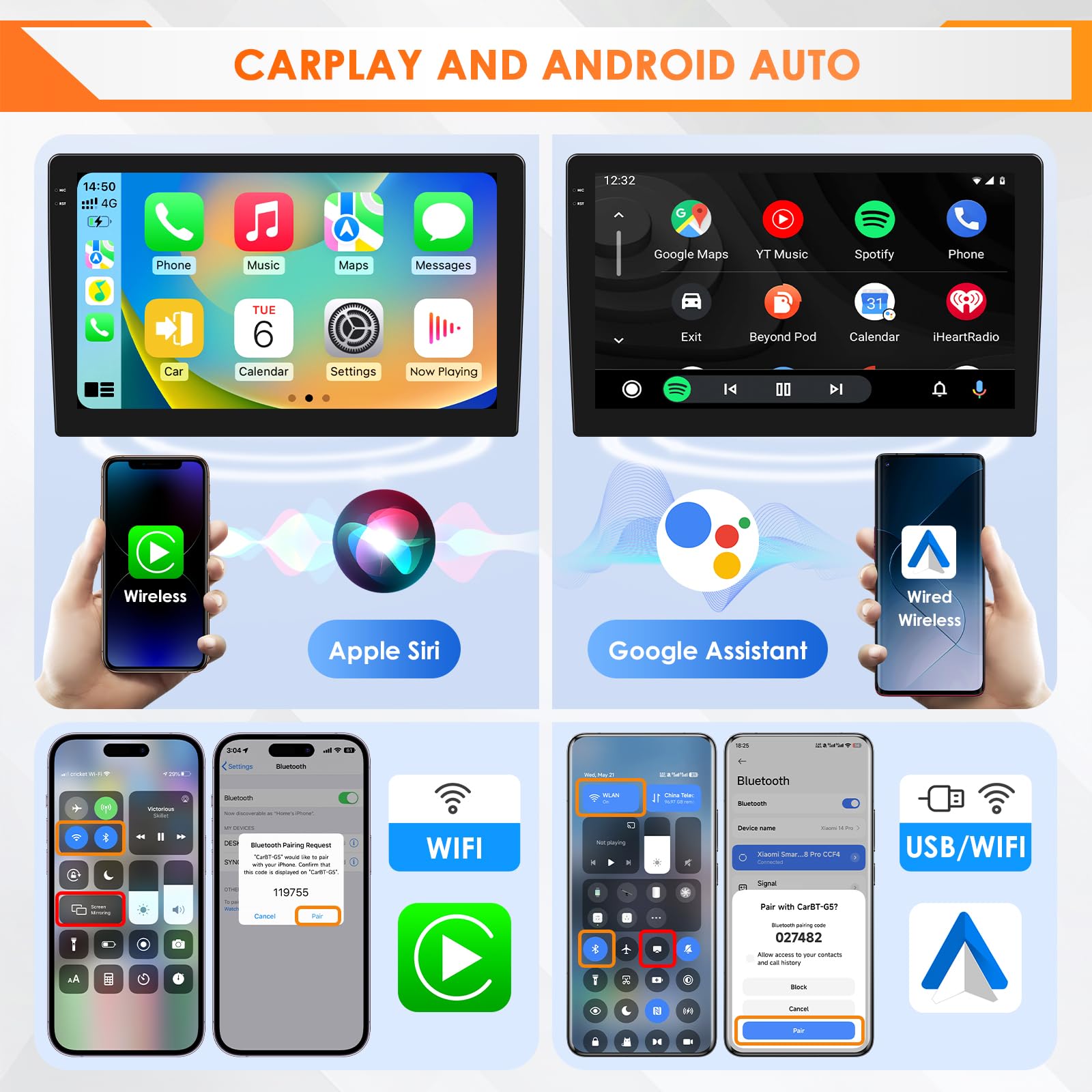 Android 14 Autoradio für Toyota Corolla Auris 2013-2016, 10,1 Zoll QLED-Touchscreen mit kabellosem CarPlay Android Auto, 8-Kern 4+32GB Car Radio mit GPS-Navi, SWC, BT 5.4, WiFi, 4G, FM/RDS, DSP