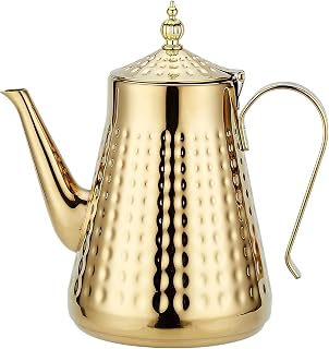 SANQIAHOME 1.8L(60oz) Stainless Steel Hammer Patterned Teapot With Removeable Infuser,Loose leaf cover,Gold