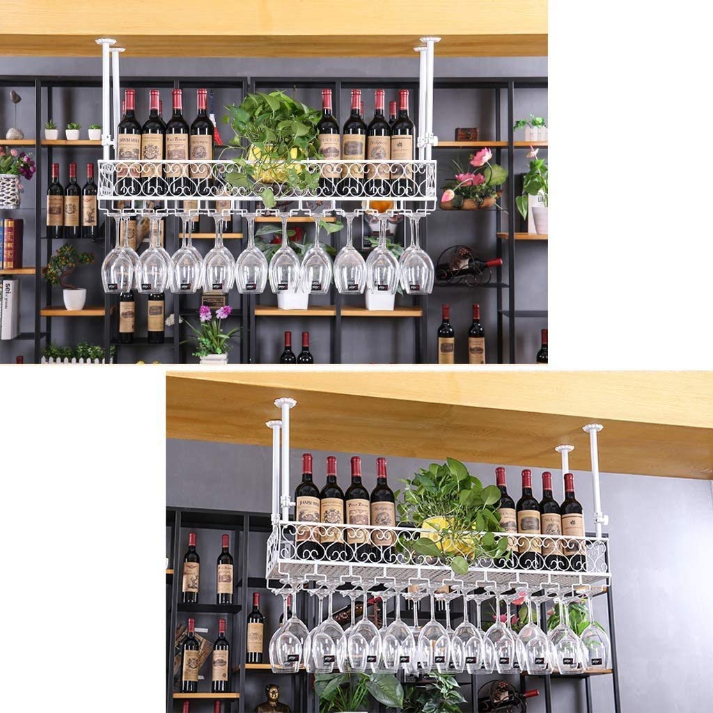 Portabottiglie E Calici Sospeso Da Soffitto ZXFDMSWJ In Ferro Vintage – Mensola Portavino Con Bracci Regolabili, 100x25 Cm, Per Bar E Ristoranti