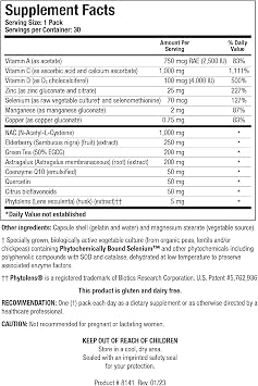 BIOTICS Research Immune Support Packs NAC 1000mg Vitamin C, D, Elderberry