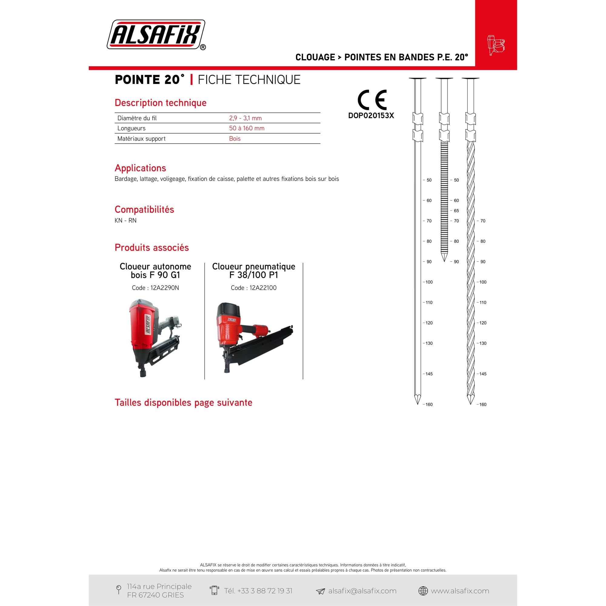 Alsafix - 2 200 pointes torsadées en bande P.E 20° D. 3,1 x 90 mm - 20310903 Alsafix