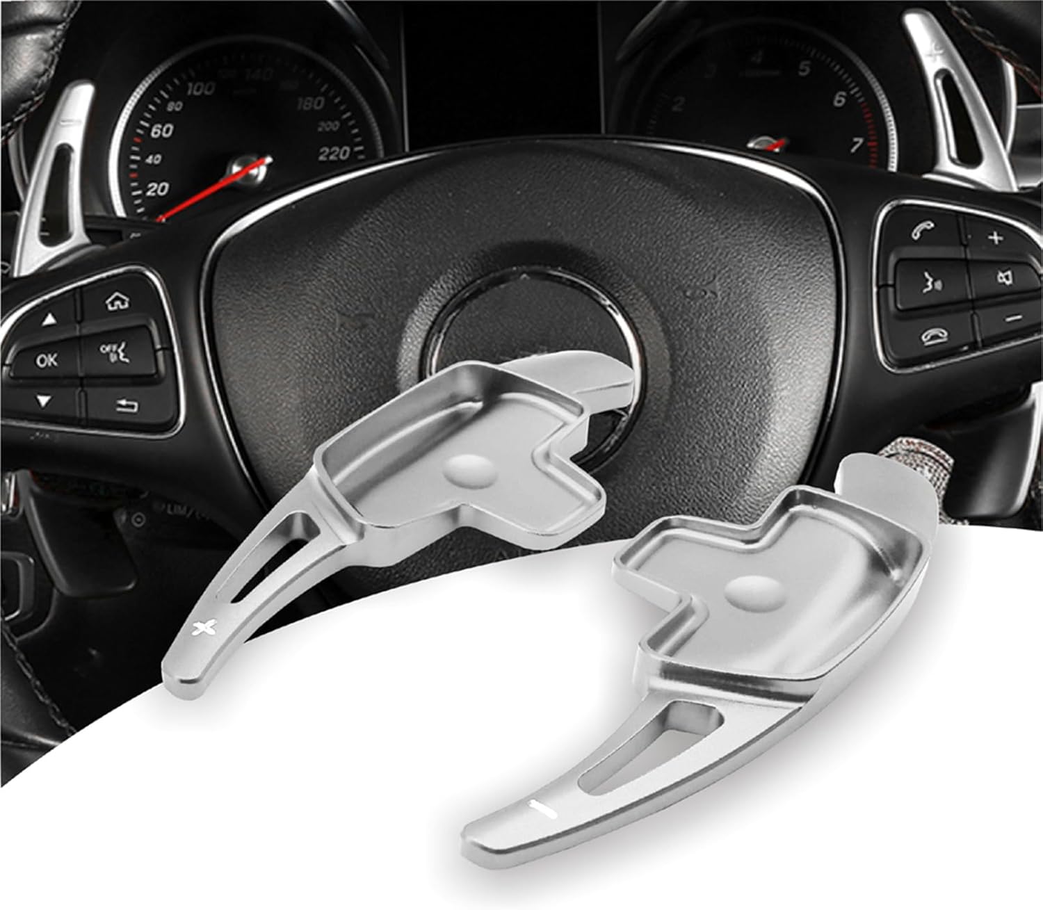 Aluminum-Alloy Steering Wheel Paddle Shifter Extension Compatible with Mercedes Benz A B C CLA CLS E G GL GLA GLC GLE GLS Metris S SL SLC Class（Model B-Silver)