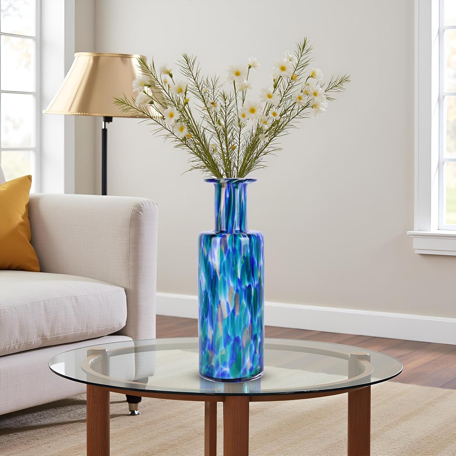 LCCCK 13" Tall Glass Vase Pretty Hand Blown Glass Vase, Unique Colorful Flower Vases for Bouquet, Modern Sea Art Decorative Vase for Home Living Room Kitchen Bathroom Dining Table Centerpieces - Image 5