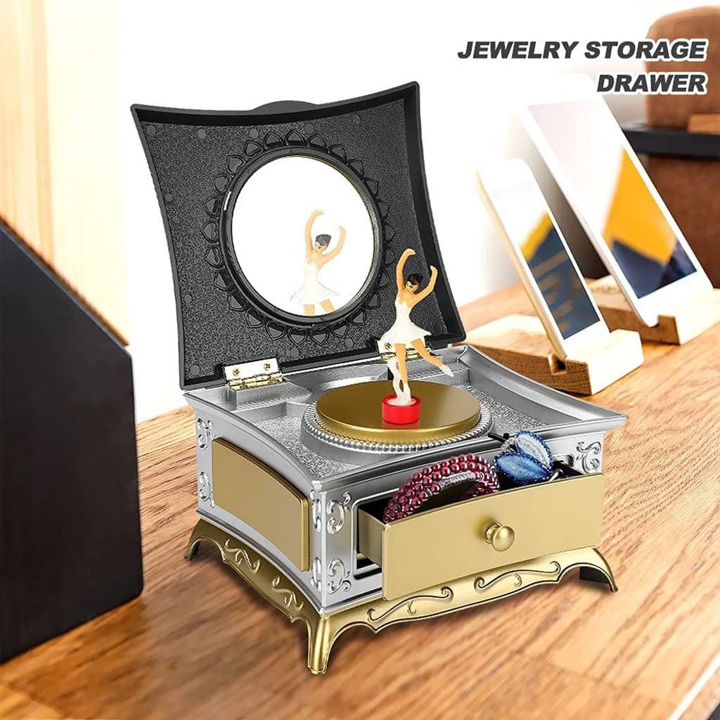 Caja de música Caja De Musica Niña Caja de música enrollable Bailarina Chica Musical caja de joyería con espejo Mejor regalo for Navidad / Cumpleaños / Día de la Madre Caja Musical Personalizada(B)