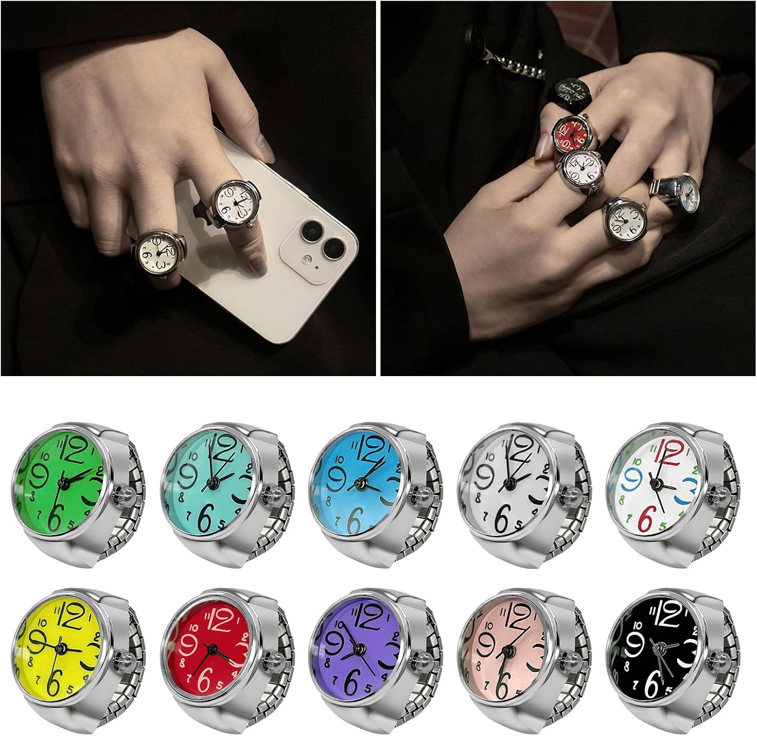 Unique Watch Couple Rings Jewelry Clock Personality Finger Fashion Couple Accessory Couples
