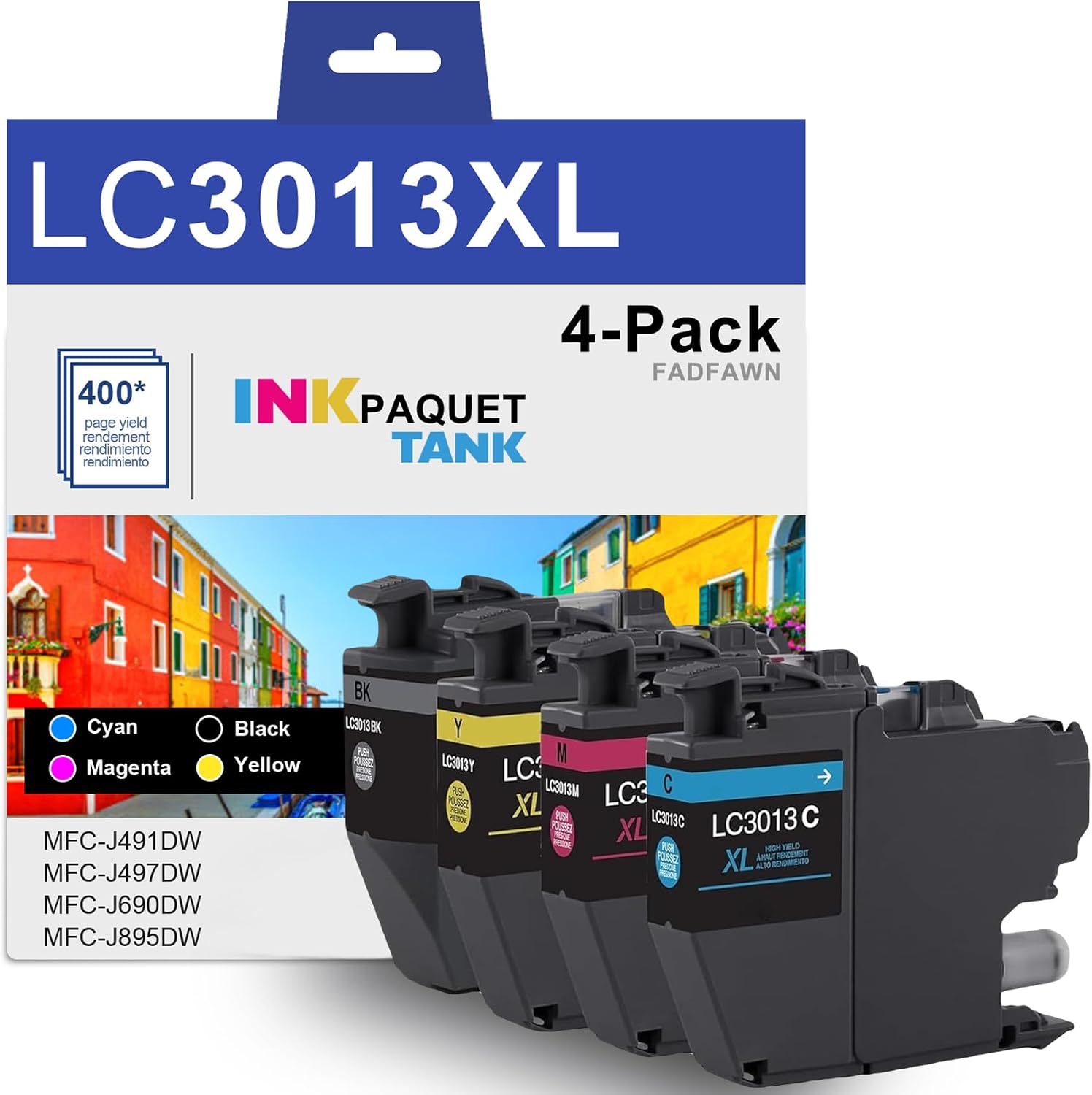 LC3013 High-Yield Color Printer Ink Cartridges 4-Pack(BK/C/M/Y) - Replacement for Brother LC3013 LC3013XL Ink Cartridges Work with MFC-J491DW MFC-J895DW MFC-J690DW MFC-J497DW Printer