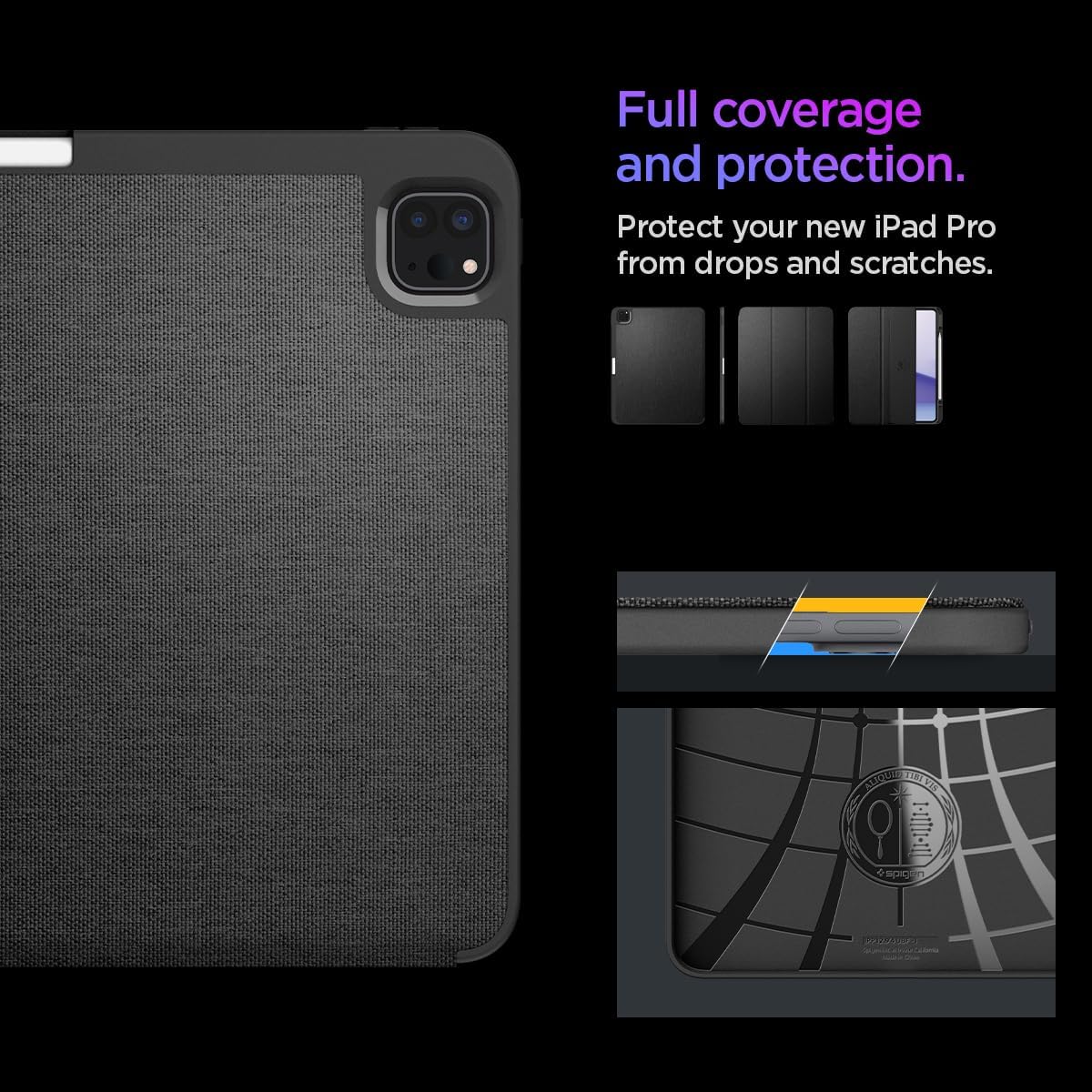 Spigen for iPad Pro 13 inch Case M5/M4 (2025-2024), Urban Fit Protective Premium Fabric Tri-Fold Cover with Pencil Holder, Black - Image 4