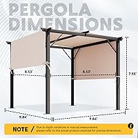 Vista 2 de MELLCOM Pérgola para exteriores de 10 x 10 pies, refugio independiente de metal con parasoles laterales ajustables, toldo para patios, patio Beige