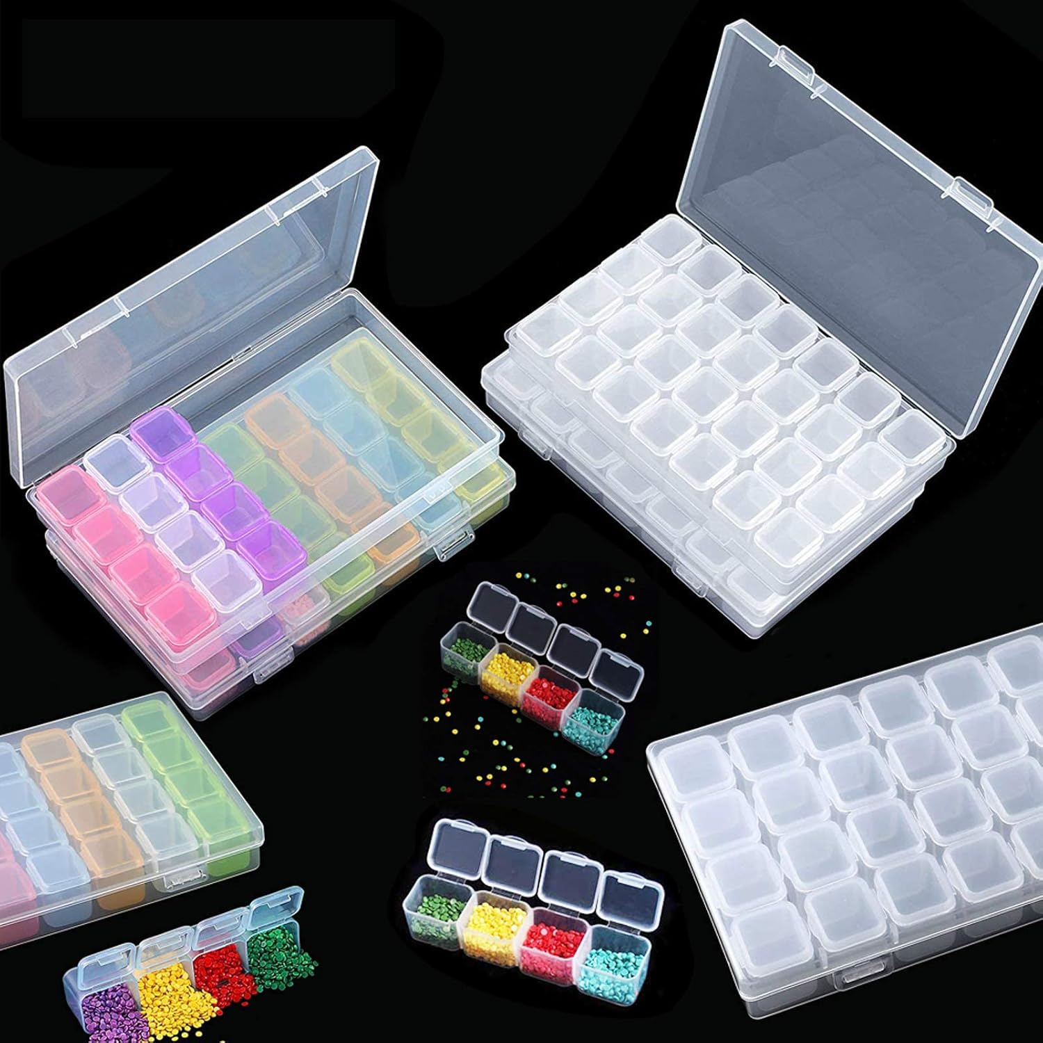 6Pack 28 Grids Diamond Painting Boxes Organizer Plastic 5D Diamond Embroidery Storage Box for Sewing, DIY Art Craft, Nail Diamonds, Diamond Painting Accessories
