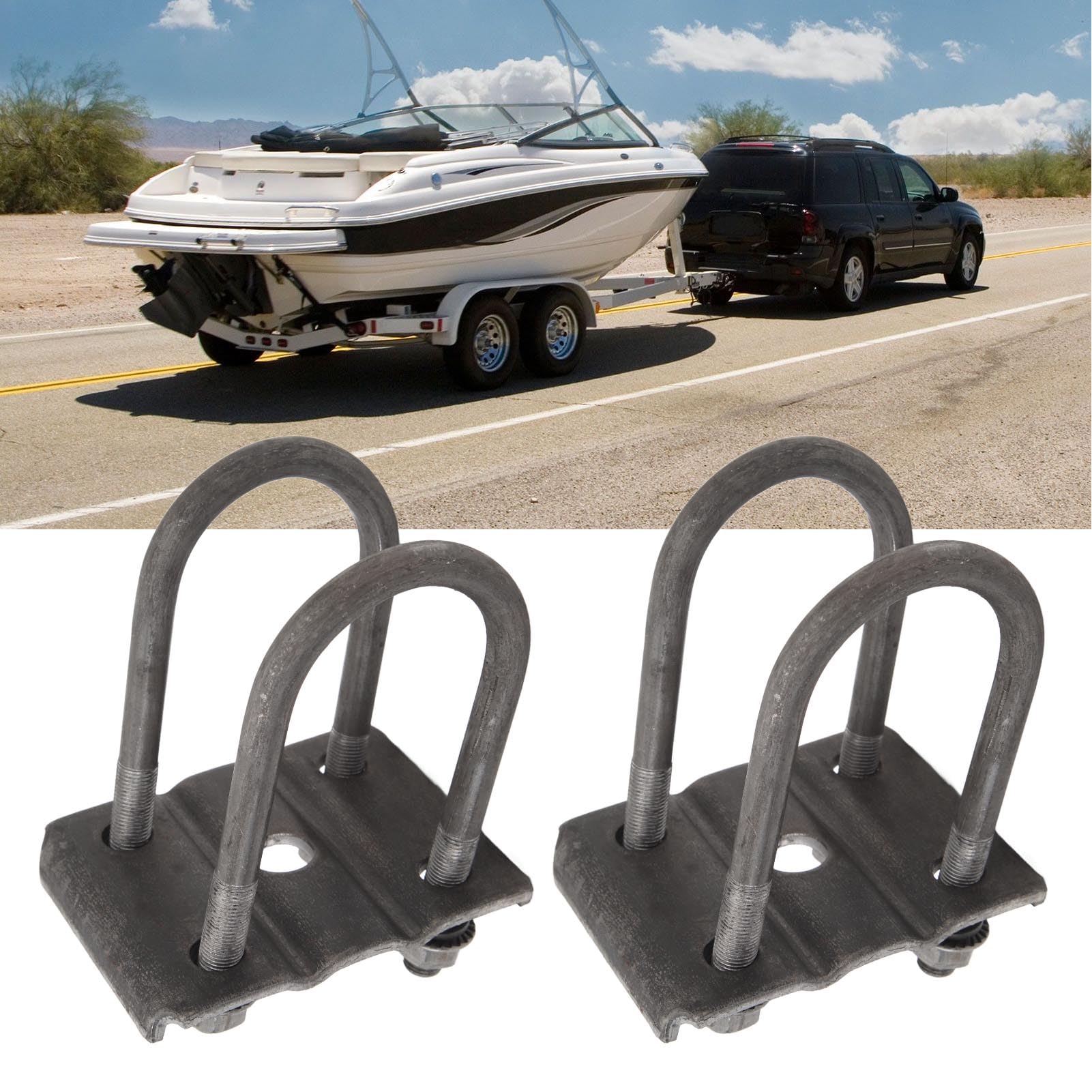 3500LB Trailer Axle U-Bolt Kit, Fits 2-3/8" Round Axle, 5-1/2" Long 1/2" Diameter U-Bolts, Hot-Dipped Galvanized, with 2 Top Plates, for Boat Trailers