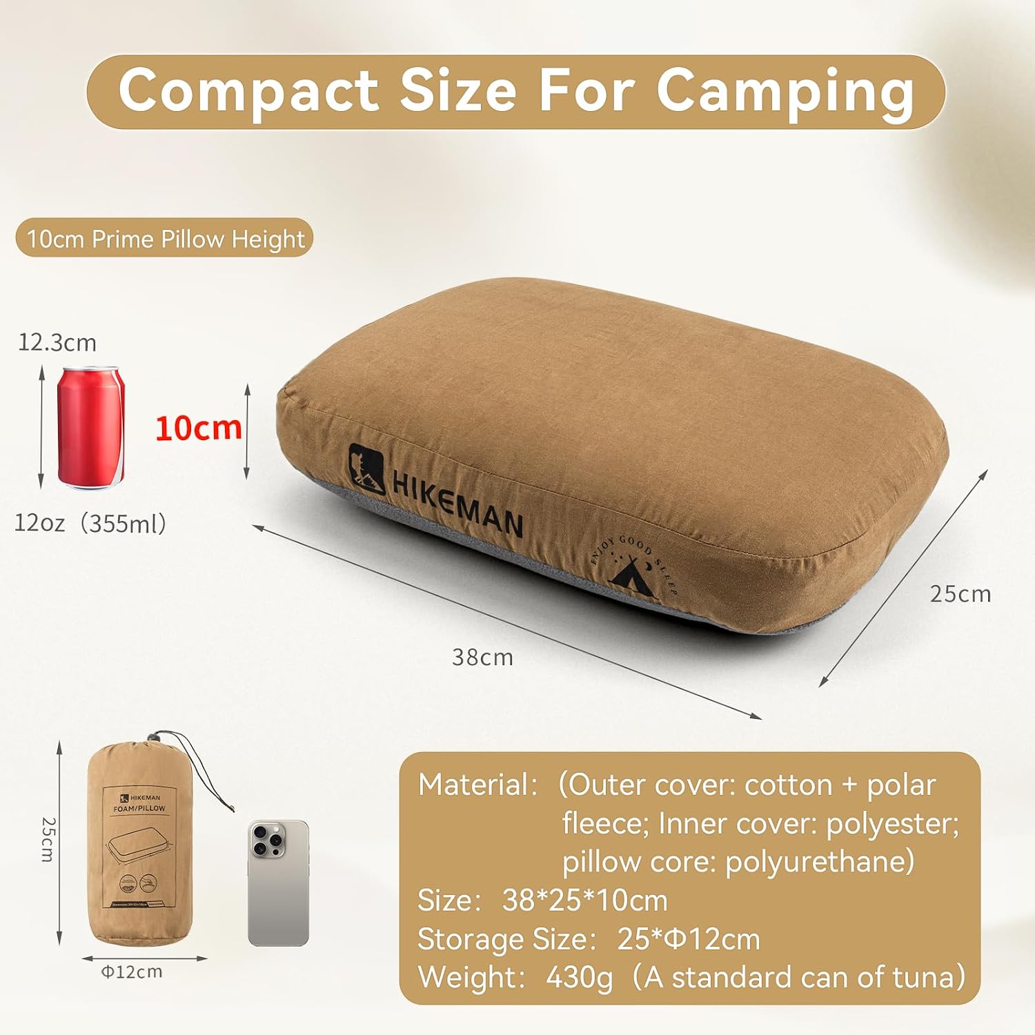 HIKEMAN Camping Memory Foam Pillow - Ultralight Travel Backpacking Ergonomic Pillow with Removable Cover,Neck Lumbar Support for Outdoor Camp,Sport,Hiking,Backpacking Sleep (Purple) image 2