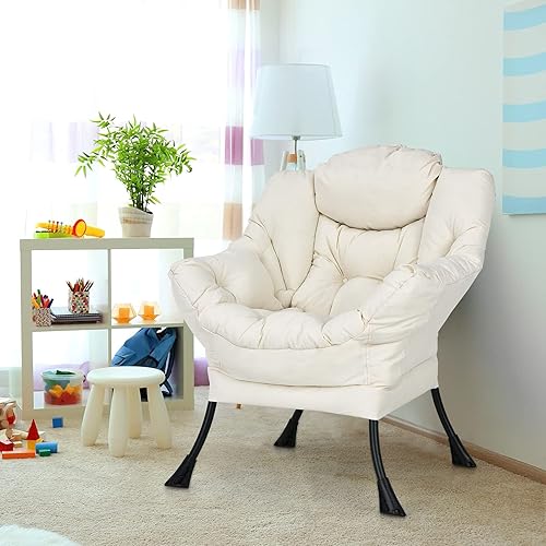 Miniatura 29 de Giantex Silla perezosa moderna, silla de salón contemporánea de tela de poliéster con marco de acero, silla individual tapizada con reposabrazos y