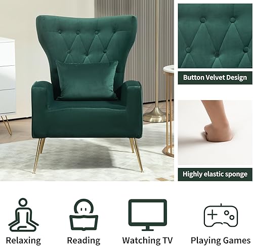 Miniatura 45 de Sillas modernas para sala de estar, sillón de terciopelo con almohada lumbar, sillas de dormitorio con respaldo alto, silla de tocador, silla de