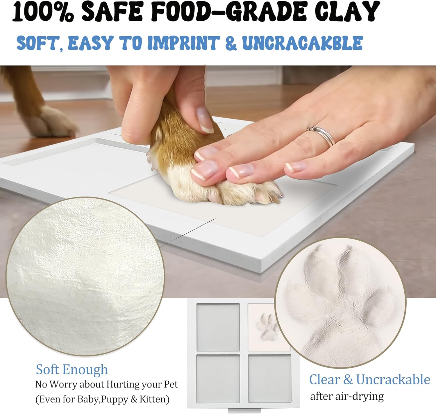 MYPAWLETS Ink & Clay Paw Print Kit for Dog Cat,Clean-Touch Ink Pad & Soft Clay,Pet Paw Print Impression Kit Large Area,Keepsake Frame for 1-2 Pets,Cat/Dog Gifts - Image 4