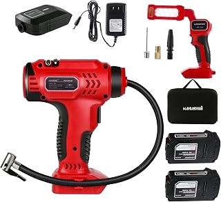 MANUSAGE Tire Inflator Air Compressor & Work Light Kit,20V Cordless Car Tire Pump with Digital Pressure Gauge,2.0A Rechargeable Li-ion Battery,20V Lithium-Ion Work Light