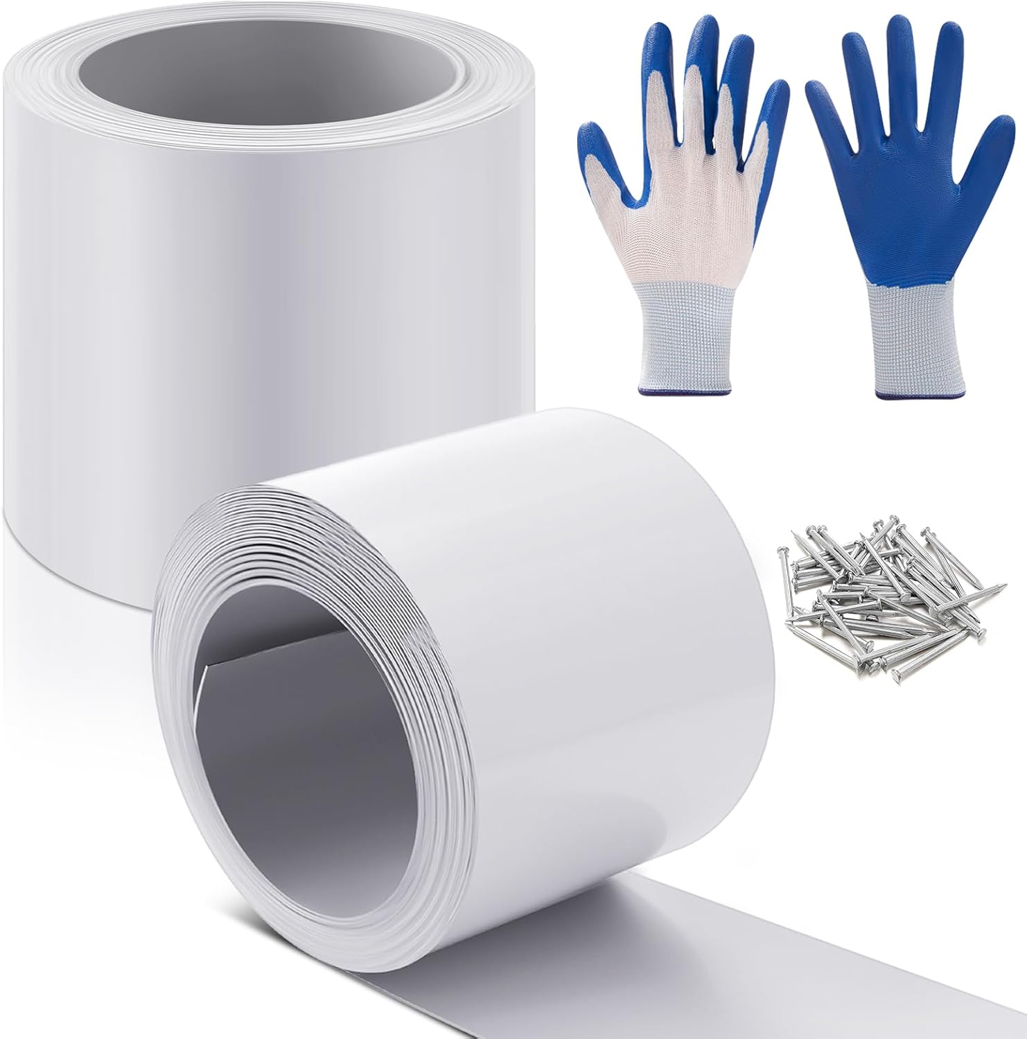 Tandefio 2 Rolls Aluminum Flashing Roll 8 Inch x 25 ft, 0.5 mm Thickness Roof Flashing Metal Flashing Aluminum Sheet Metal Roll with Cut Proof Gloves and Stainless Steel Nail for Roofing Stain