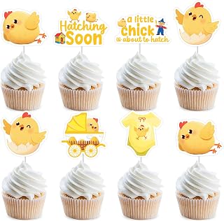 Funmemoir Chick Baby Shower Decorations - 36PCS A Little Chick Is About to Hatch Cupcake Toppers, Farm Animal Theme Party Supplies for Hatching Soon Barnyard Baby Shower Celebrations