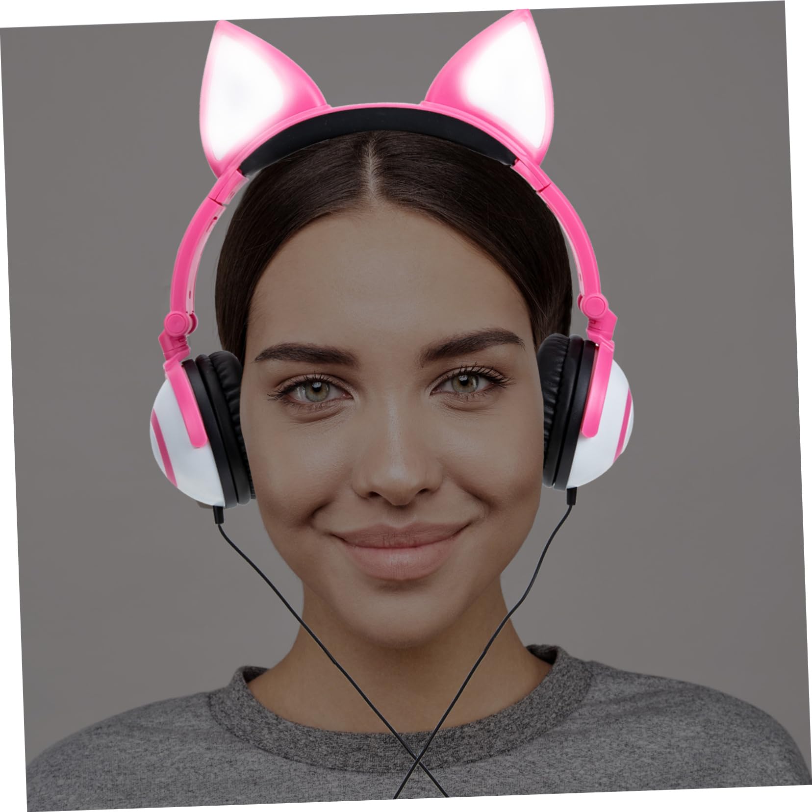 DOITOOL Cuffie On-ear a Orecchie di Gatto Rosa per Bambini | Pvc, Jack 3, 5mm Spinotto Dritto, Driver 40mm e Batteria a Bottone da 180 Mah