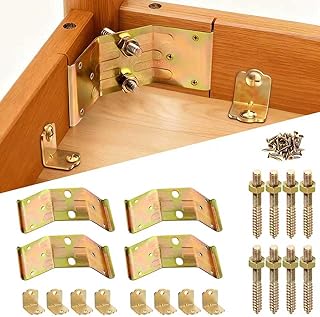 Corner Brackets for Wood, Set of 4 Metal Corner Braces with Screws, Kerf Mount Corner Brackets, Surface Mount Table Leg Brackets for Desk, Coffee Table, Dining Table, Bench Legs(with L Bracket)