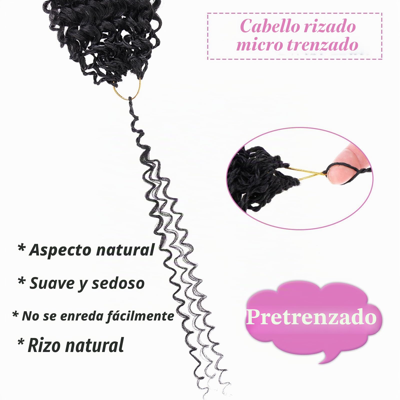30,48 cm de cabello rizado micro pre-anillado para trenzado en mini pasión, 8 paquetes de cabello sintético rizado micro para mujeres negras (#1B)