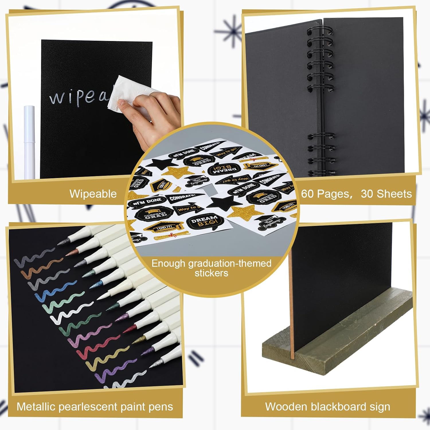 Gueevin 27 Pcs Graduation Guest Book with Photo Sign 60 Page Class of 2026 Scrapbook Photo Album Graduates Signature Books with Metallic Pens and Grad Sticker Sheets for Graduation Gift Party Decor