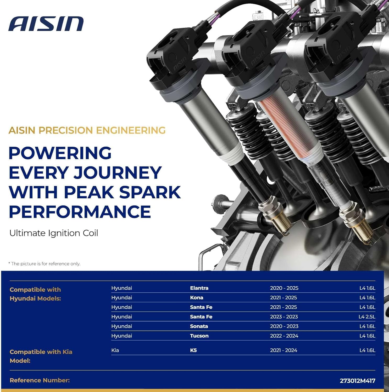 AISIN AFTERMARKET ESCAZ-00378 Ignition Coil - Compatible with Hyundai Elantra 20-22, Tucson 22-23, Santa Fe 21-23, Sonata 20-23, Kona 21-22, Kona N 2022-1.6L