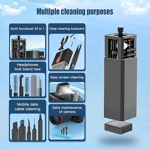 Vista 20 de Kit de limpieza de auriculares para pantalla de teléfono portátil 20 en 1, kit de limpieza de teclado, kit de limpieza de teclado con cepillo