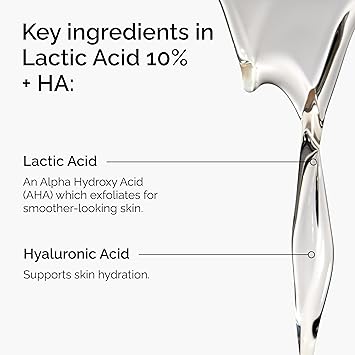 The Ordinary Lactic Acid 10% + Hyaluronic Acid 2%, High-Strength Exfoliating Serum for Smoother, Brighter Skin, 1 Fl Oz