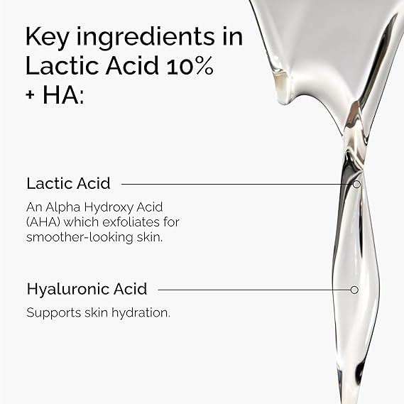 The Ordinary Lactic Acid 10% + Hyaluronic Acid 2%, High-Strength Exfoliating Serum for Smoother, Brighter Skin, 1 Fl Oz