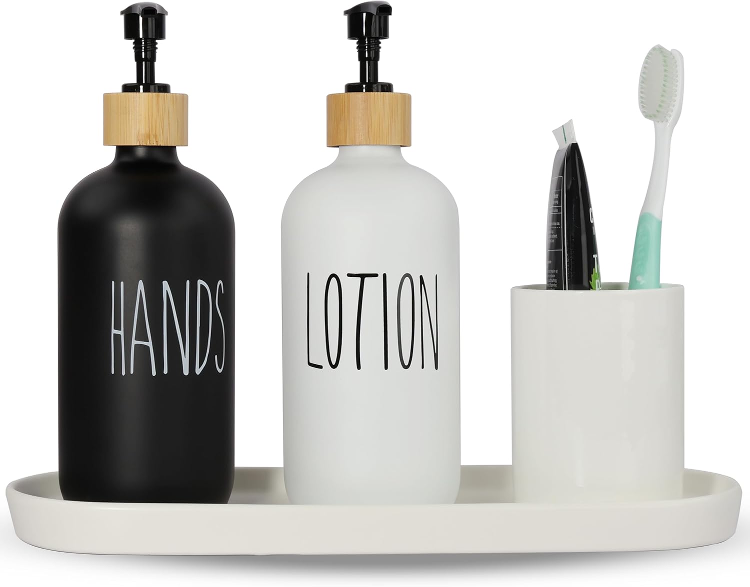 Ceramic Oval Bathroom Tray, 12" Modern White Decorative Tray for Countertop, Cosmetics, Jewelry, Perfume, Candles, Shampoo, Liquid Soap