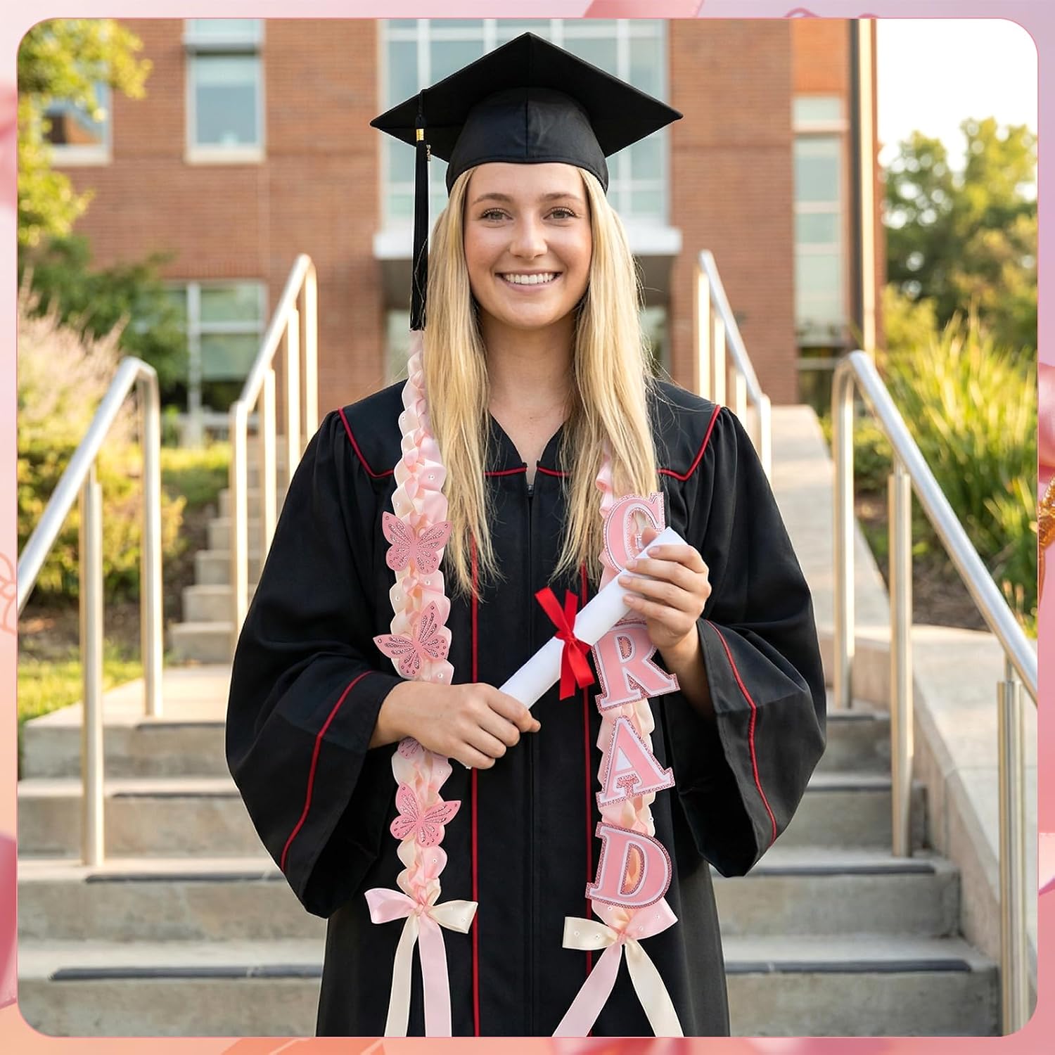 JATEBI 9 Pcs Coquette Graduation Lei Ribbon Pearl Bow Set image 4
