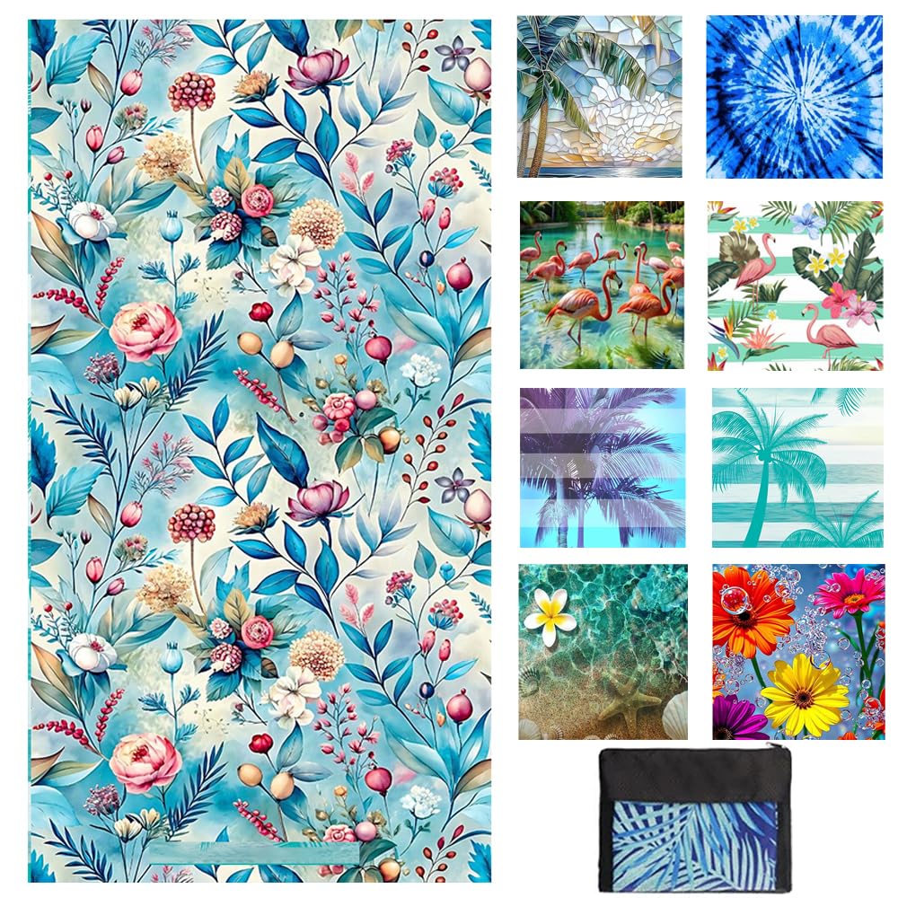 JAODFK Beach Towel, Microfibre Beach Towel, Bath Towel, Sand-Free, Quick-Drying Beach Towel, Women's Beach Towel, Summer Beach Towel, Beach Accessories, Must Haves Gifts for Women, 180 x 80 cm, Flower